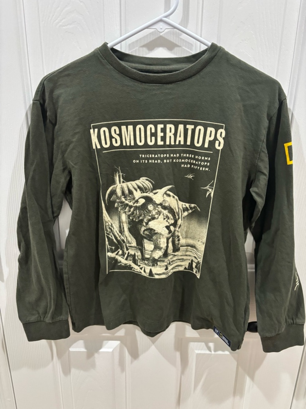 GAP National Geographic Olive Green Kosmoceratops Graphic Long-Sleeve Tee